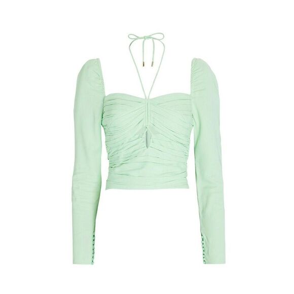 Self Portrait Crepe Green Crop Top Blouse Stretch Atterley Size 0 - Picture 6 of 12